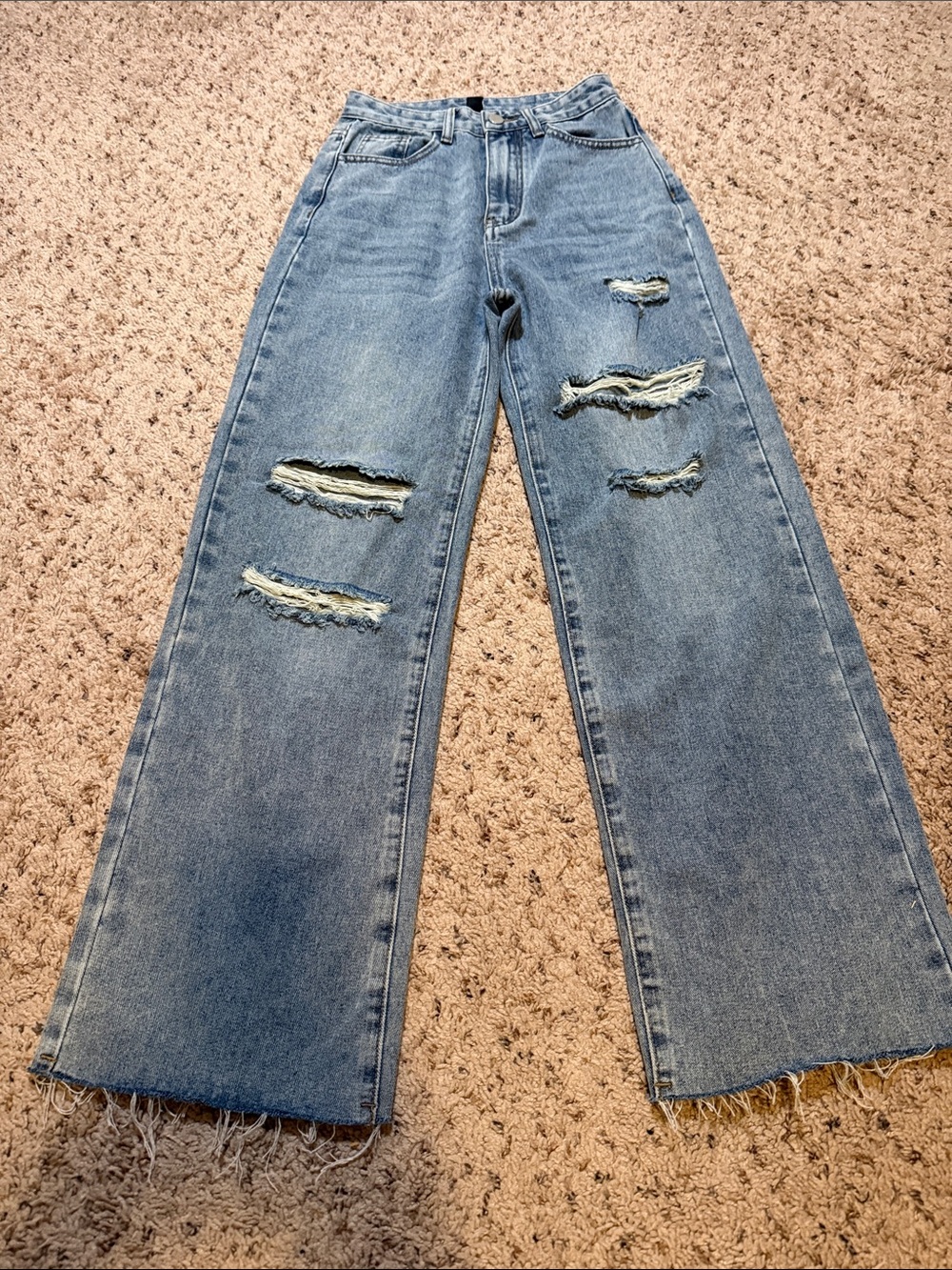 Cider Distressed Light Blue Wide-Leg Jeans